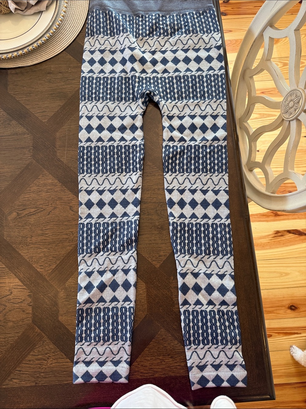 Girls' Navy Patterned Knit Leggings